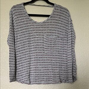 Free People Gray and Black Striped Long Sleeve Top
